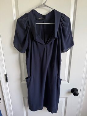 Balenciaga Navy Short-Sleeve Shift Dress Silk